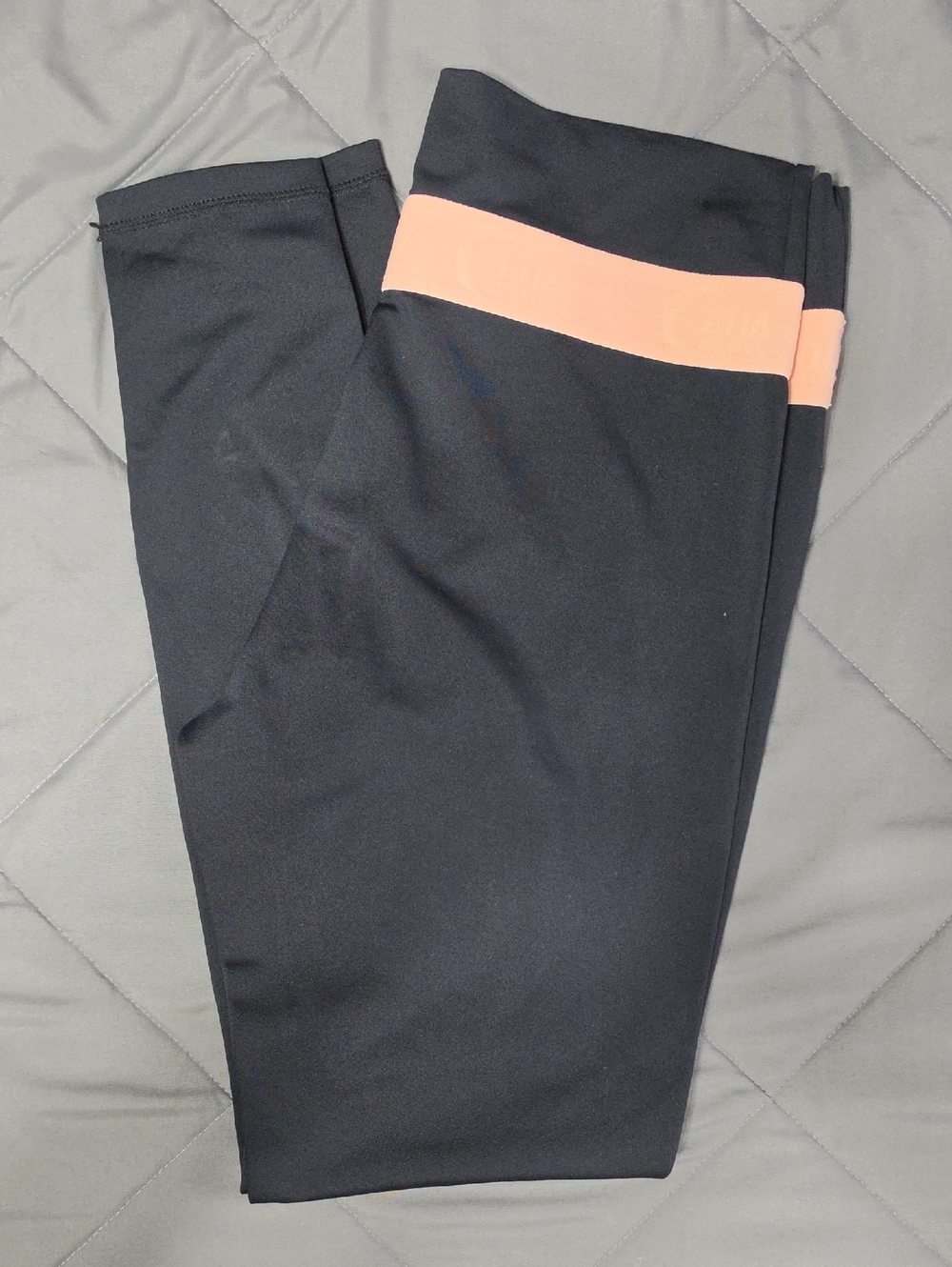 ZYIA Black Leggings with Peach Waistband